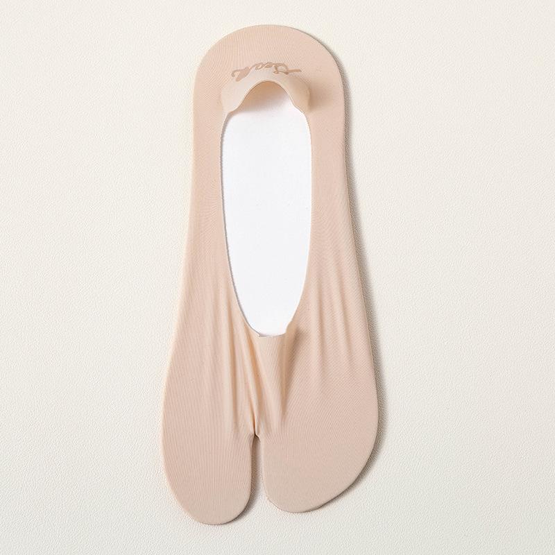Two Toes Low Cut Boat Socks Women Silicone Non-slip Seamless Ice Silk Sock Slippers Cotton Bottom Summer Invisible No Show Socks