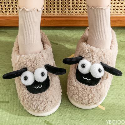Couple Cute Sheep Carto Cott Slippers for Men and Women Winter Home Indoor Warmth Comfortable Postpartum Cott Trailers