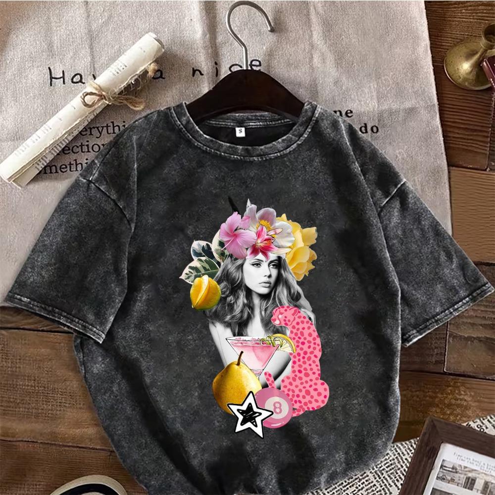 Vintage Washed Black Oversized T-Shirt Unique Artistic Collage Print Streetwear Cotton Short Sleeve Crewneck Tee S