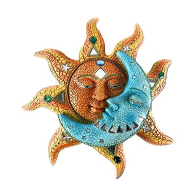 Iron Golden-Sun And Blue Moon Face Wall Art 3D Decoration Indoor Outdoor Plaque