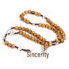 Hand-Knotted Natural Wooden Cross Rosary Necklace with 9x10 Coffee-Colored Wooden Beads