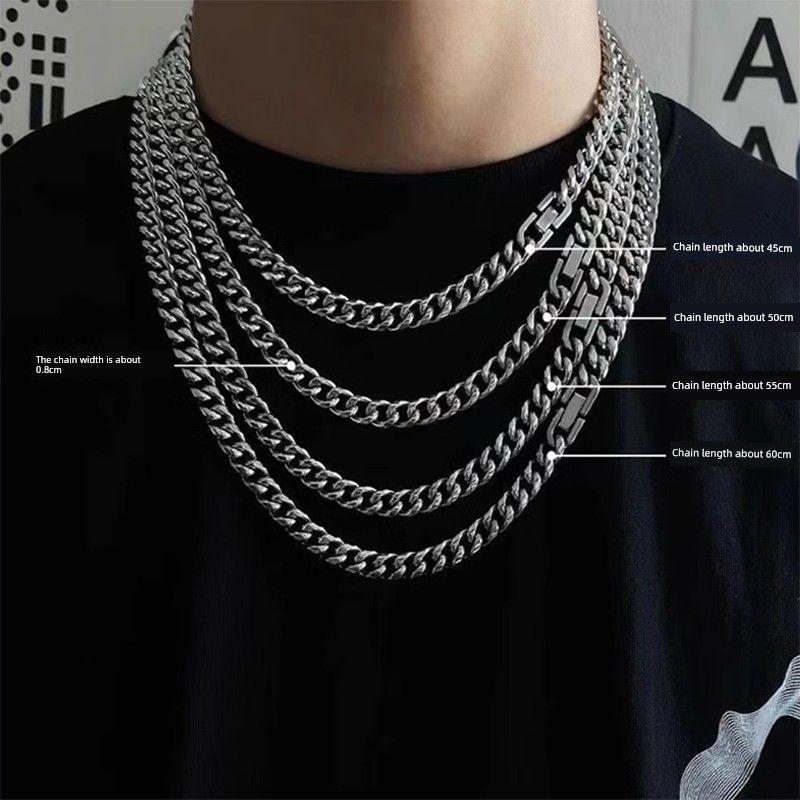

for Men, Trendy, Cool, Simple, Versatile, European and American Street Style, Hip-Hop, Cuban Chain, Thick Style, Couple Accessories, Non-Fading Buckle Silver Cuban Chain 50cm