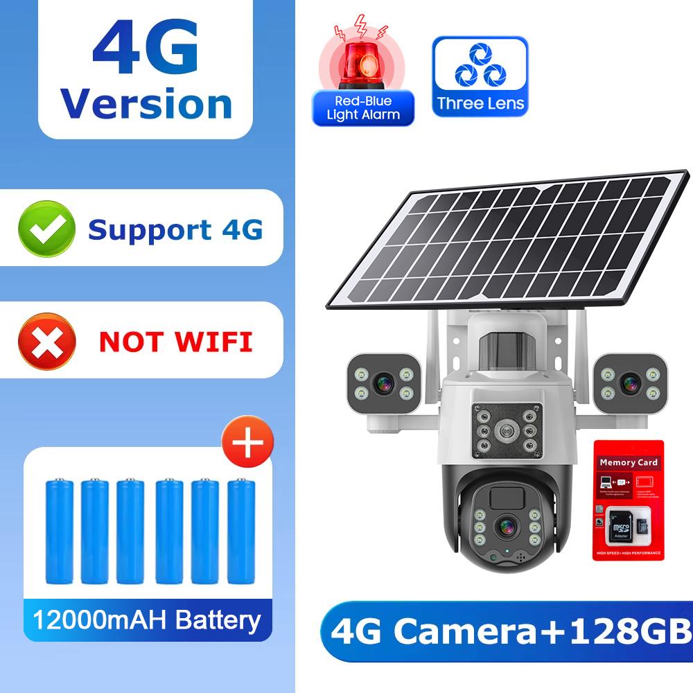 

AIOOK Зовнішня камера спостереження Потрійна лінза HD 12 МП WiFi Сонячна камера 4G SIM-камера Мобільне відстеження Нічне бачення V380 PRO CCTV 4G Camera білий
