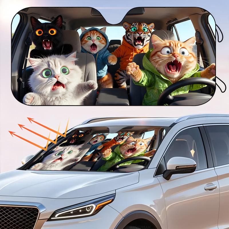 1Pcs Cute Cat Car Windshield Sunshade UV Rays Heat Blocker Keeps Vehicle Cool Unique Design Fit Sedans SUVs Trucks Off Road RVs