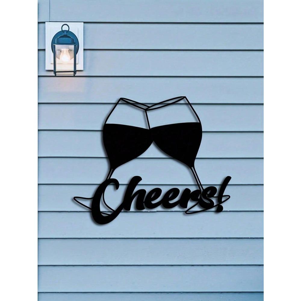 Modern Metal 'Cheers' Wine Wall Art - Wine Glass Design For Kitchen/Bar Decor