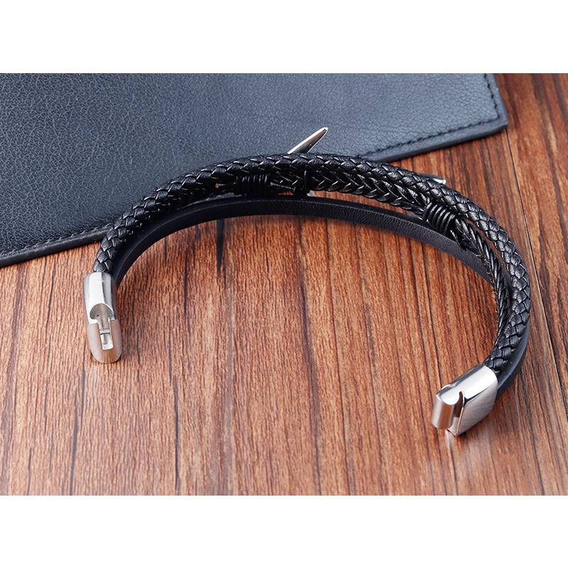 Βραχιόλι από ανοξείδωτο ατσάλι Vintage πολλαπλών στρώσεων από πλεκτό για άνδρες με τιτάνιο και ατσάλι