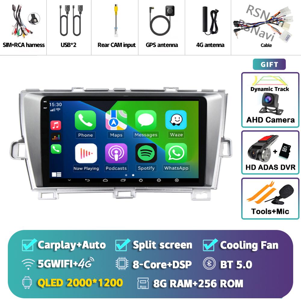 Android 14 Carplay Auto For Toyota Prius 2009 - 2015 Car Radio 4G+WIFI Player Multimedia Stereo 360 Camera Navigation Video GPS