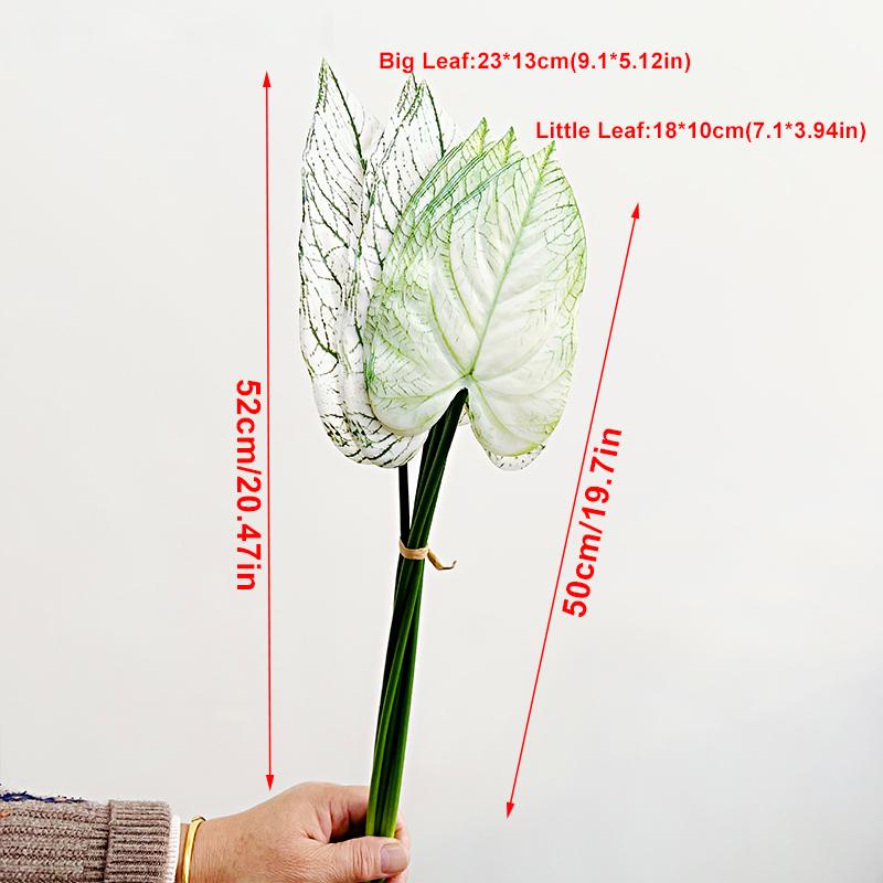 6 Stück Caladiumblatt Seidenblumen Blumengesteck Lange Stiele Künstlicher Bund Partydeko Kunstpflanzen Heimdeko Kunstgrün