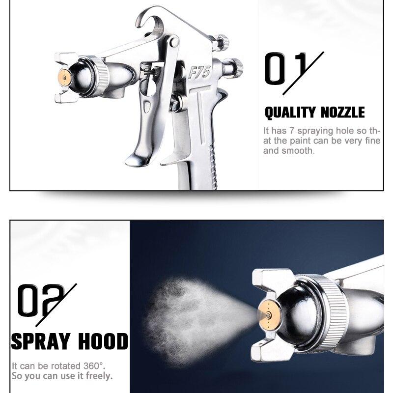 1PC F-75 Spray Gun 1.5mm Nozzle with Cup Silver Handle Adjustable Color Spray Gun for Automotive Furniture Parts Painting