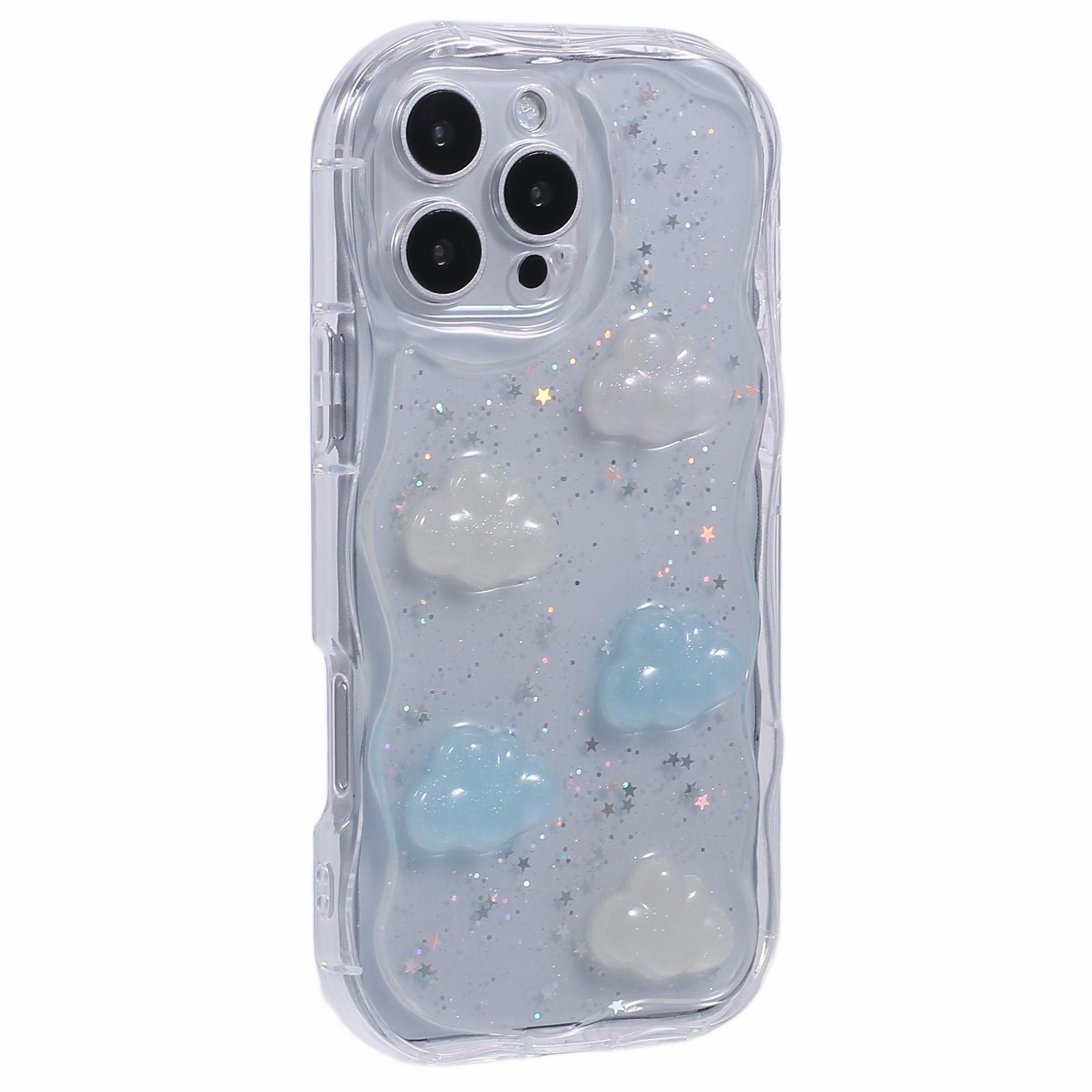 

For iPhone 16 Pro Max Case Epoxy TPU 3D Pattern Anti-Fall Phone Cover Cloud