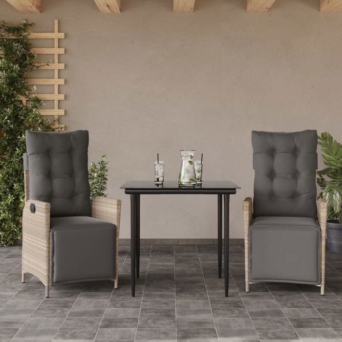 VidaXL Ensemble à Manger de Jardin avec Coussins 3 pcs, Table et Chaises avec Dossier et Repose-pied Réglables, Meubles 3213462