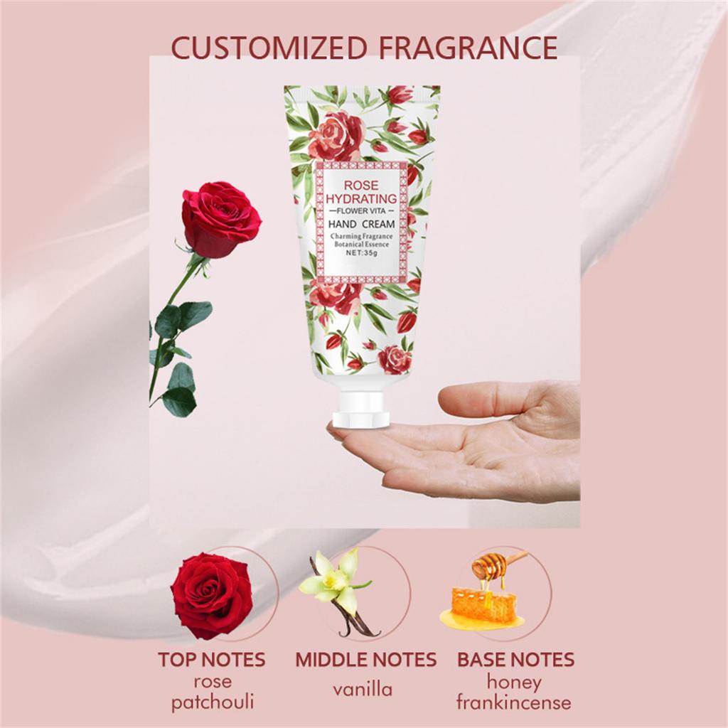 Creme de Mãos com Aroma de Rosa 35g, Hidratante Perfumado - Creme de Mãos para Rachaduras