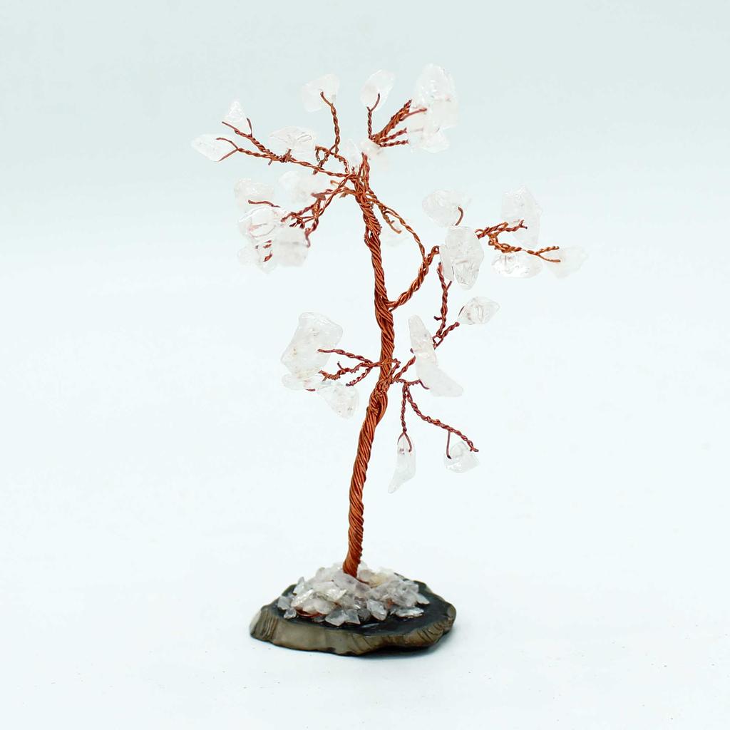 Rock Quartz Crystal Tree Black-Agate Base 35 Gemstones