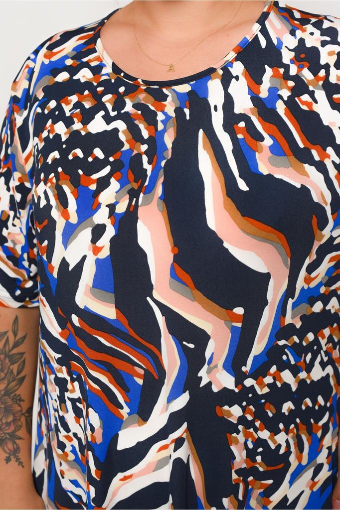 Women's Big Size Dress Pluswomen Patterned Sandy Short Sleeve Oversize Plus Size Dress