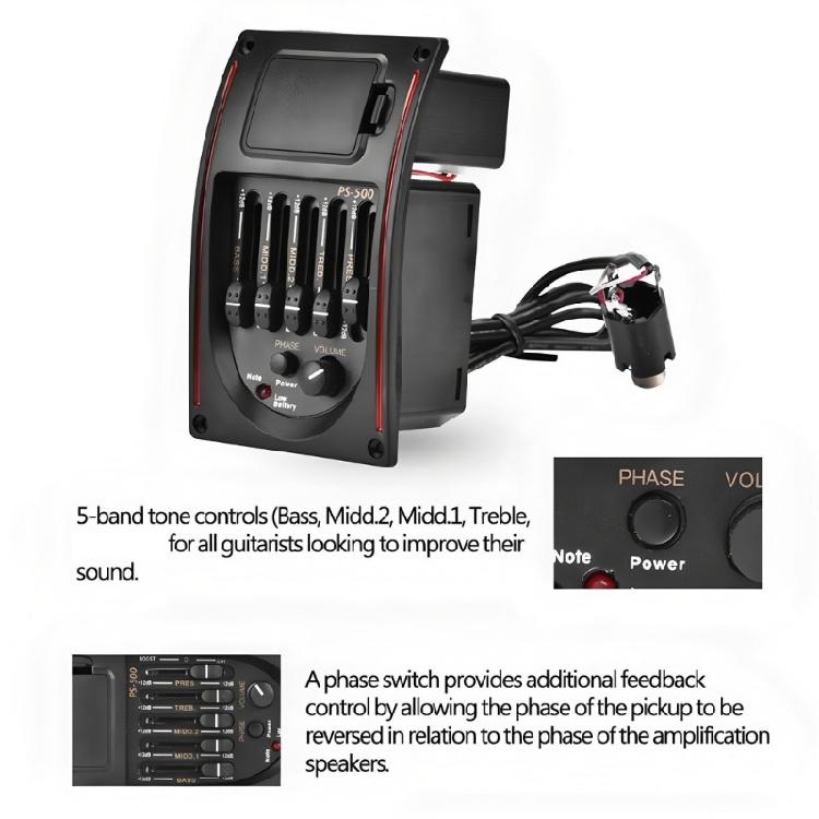 5 Band Acoustic Guitar Preamp EQ Equalizer Tuner Piezo Pickup Equalizer Pickup Tuner for Acoustic Classical Guitar