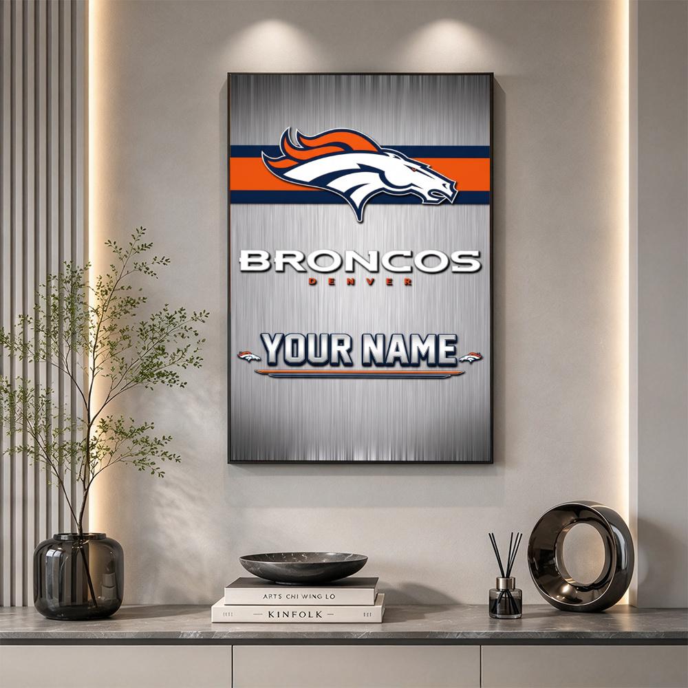 Denver Broncos Logo Personalized Text Diamond Painting Round Diamond Mosaic Rhinestones Diamond Embroidery Craft Kit Wall Decor Without Frame