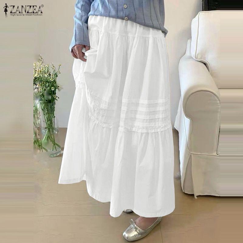 ZANZEA Damen Casual Elastische Taille Sommer Lockere Lange Röcke