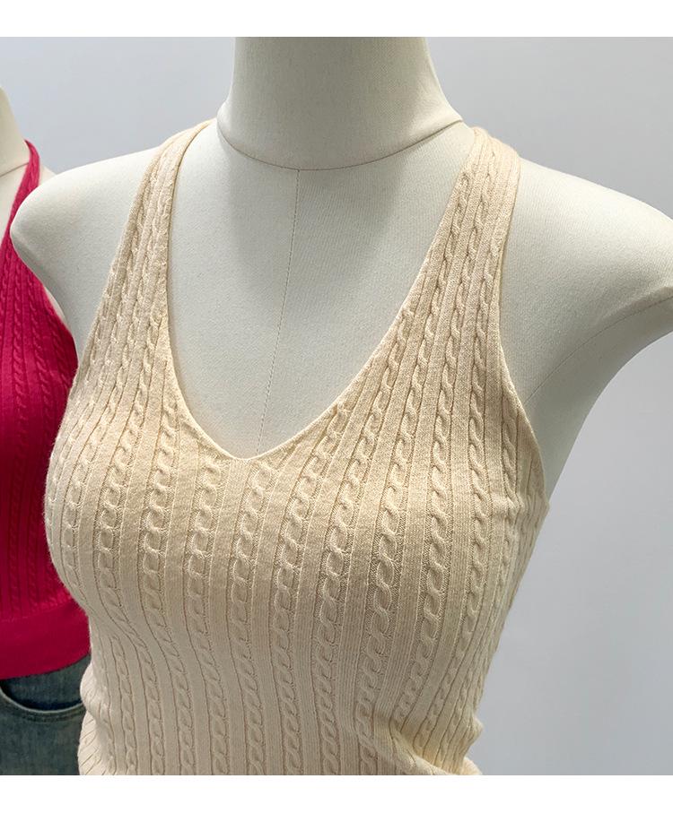 Pure Desire V-Neck Halter Knit Camisole - Slim Fit Open Back Summer Top for Women