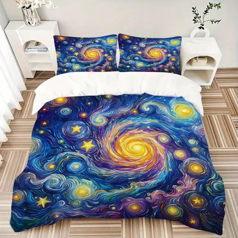 3pcs bedding set Starry Night Cosmic Swirl Includes 1 Comforter + 2 Pillowcases, Without Pillow Inserts, Soft Comfortable, Lightweight Breathable039