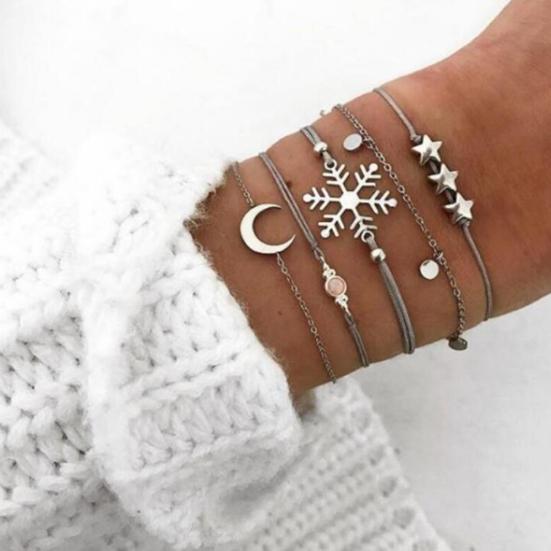 5Pcs/Set Fashion Women Snowflake Moon Star Alloy Bracelet Bangle Jewelry Gift