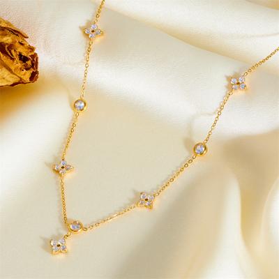 Diamond-Encrusted Four-Leaf Clover Necklace, Cold Wind Flower Pendant, Collarbone Chain Temperament