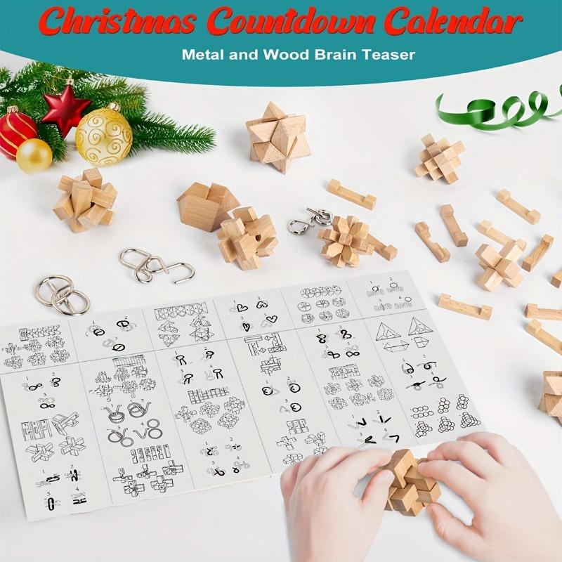 Brain Teaser Advent Calendar 2025,24 Days of Christmas Countdown Calendar With 3D Metal and Wooden Puzzle Toys-Mind,IQ,Logic Test Games For Boys Girl