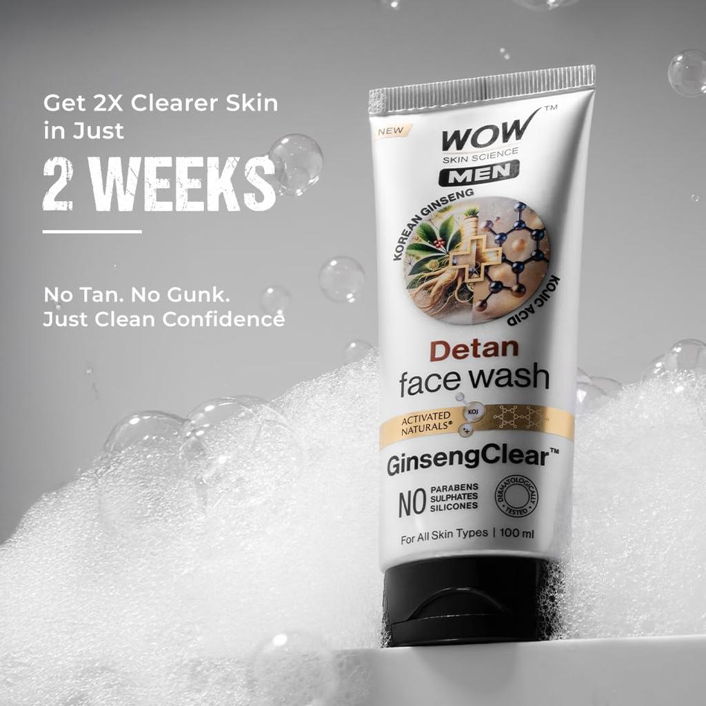 Skin Science MEN KOREAN GINSENG + KOJIC ACID Detan Face Wash Gel | Reduces Tan & Dark Spots | GinsengClear™ Technology | 100ml