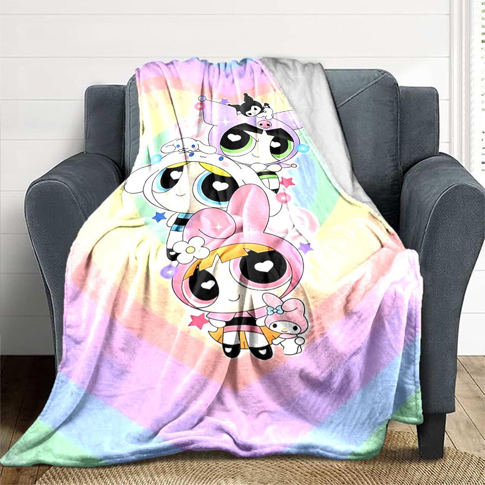 1pc Powerpuff Girls Blanket Lightweight Flannel Blanket Throw Blanket For Sofa, Bed, Travel, Camping, Livingroom, Office, Couch