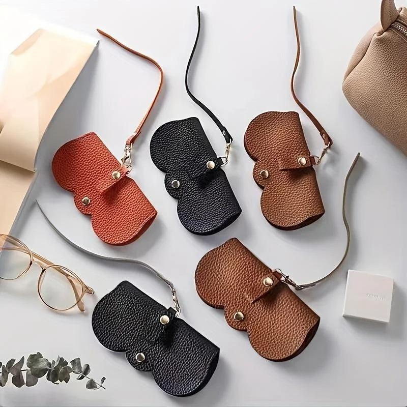 1 Lychee Embossed Glasses Case, Cute Hanging PU Leather Sunglasses Reading Glasses Storage Bag,