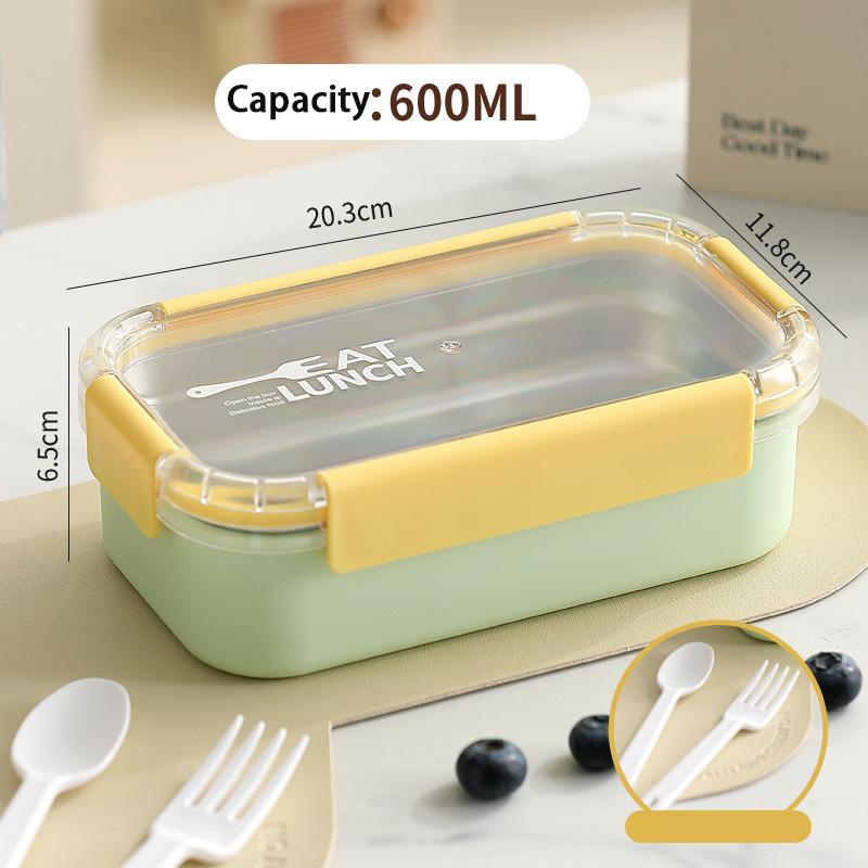 JUSTINLAU Portable Lunch Box Stainless Steel Bento Box Microwave Available Heating Student Staff Food Container with Fork Spoon