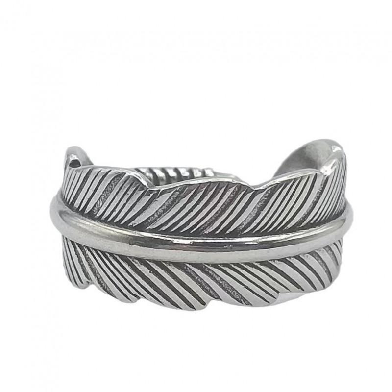 Handcrafted Feather Design Adjustable Ring Men Women Vintage Style Plated Couple Matching Rings