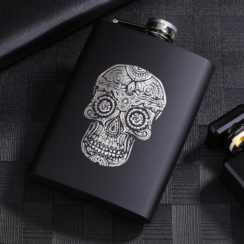 8 OZ Ounces Black Matte Metal Gift Stainless Steel Hip Flask Flagon Alcohol Bottle Whisky Vodka Laser Engraved LOGO Custom Made