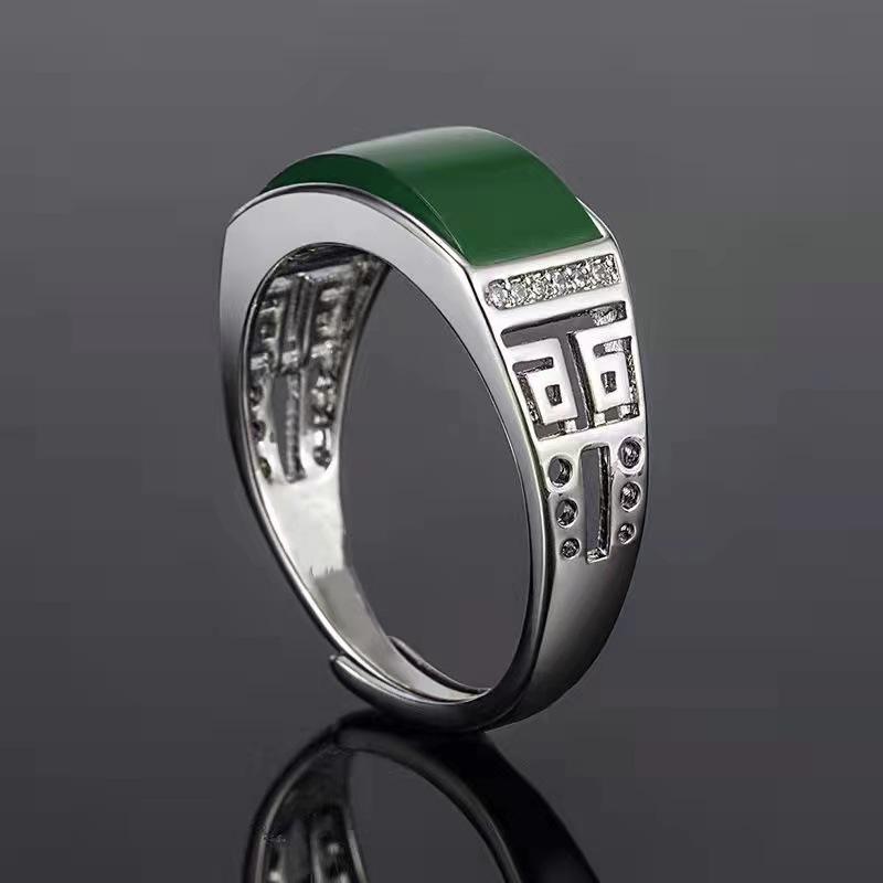 Men Hip Pop Green Glass Open Ring