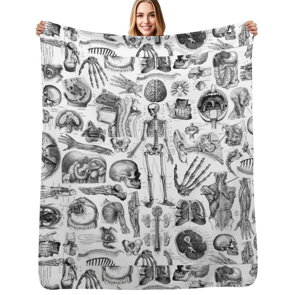 Human Anatomy White Print Throw Blanket Ultra Plush Cozy Blanket for Napping Sleeping