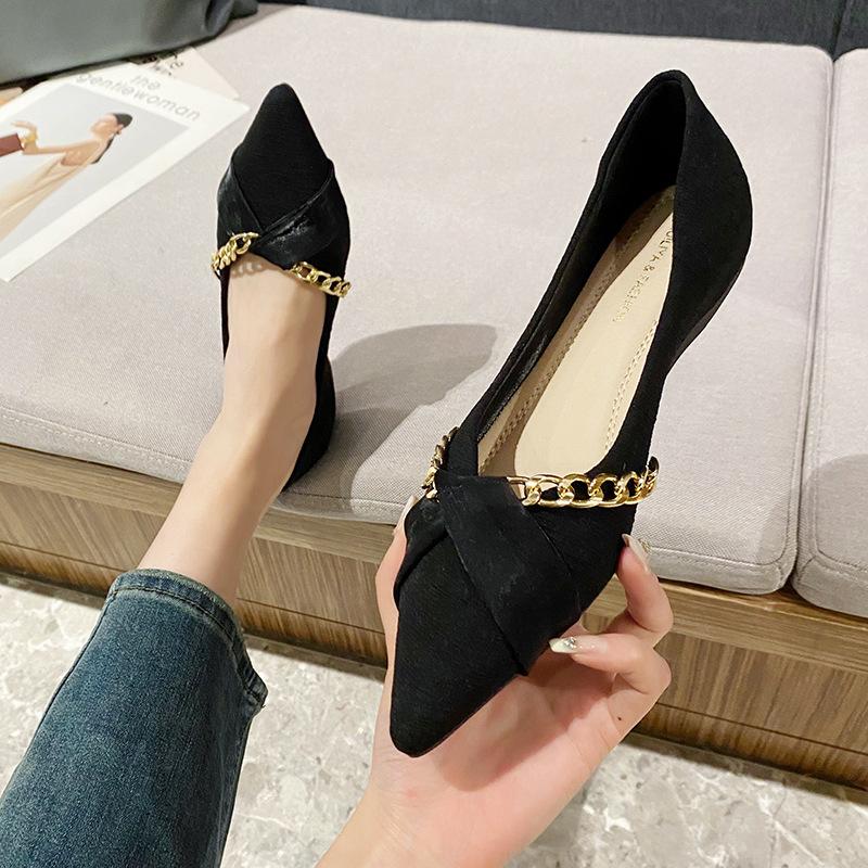 

Модные новые дизайнерские металлические цепочки балетки женские кружевные ленты балетки с острым носком полосатая ткань слипоны лоферы женская рабочая обувь 40 чёрный