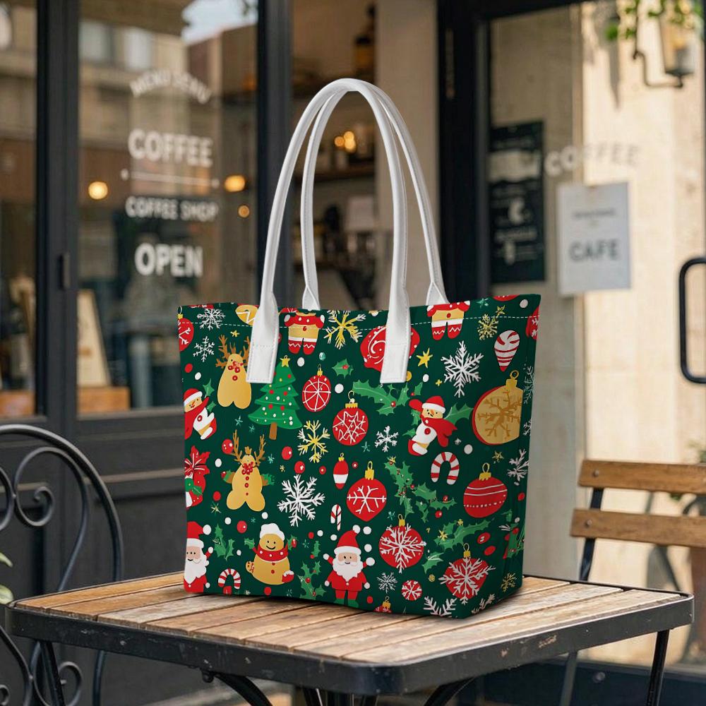 Christmas Printed Tote Bag Holiday Large Capacity Fashion Versatile Shoulder Handbag For Daily Use