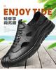 2025 summer new men's hand-stitched leather sandals hollow breathable hole shoes soft leather soft sole 6629
