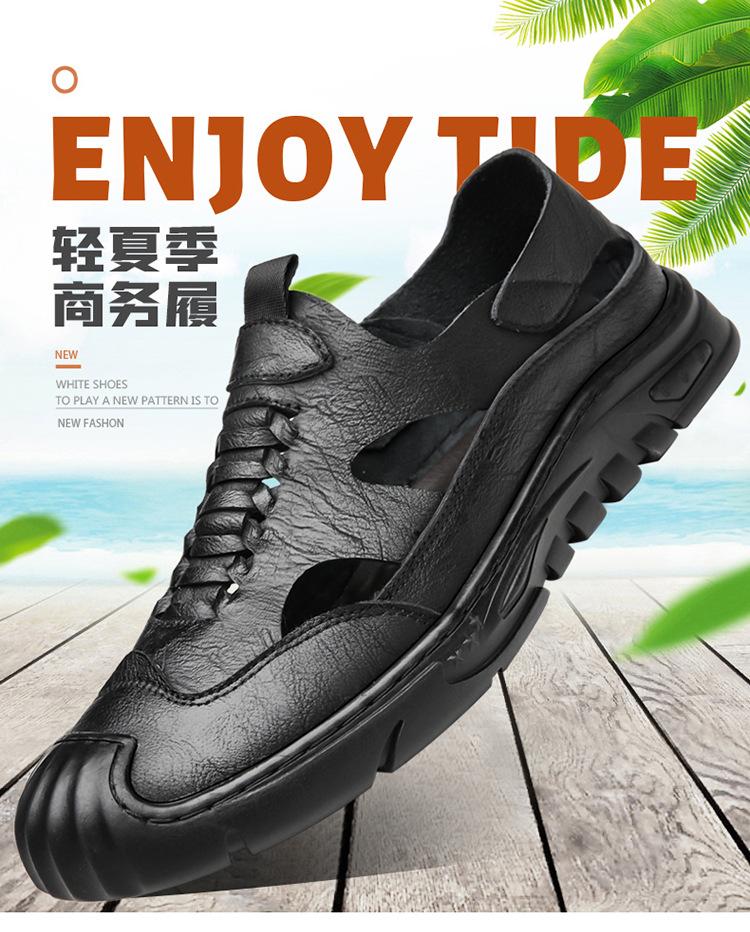 2025 summer new men's hand-stitched leather sandals hollow breathable hole shoes soft leather soft sole 6629