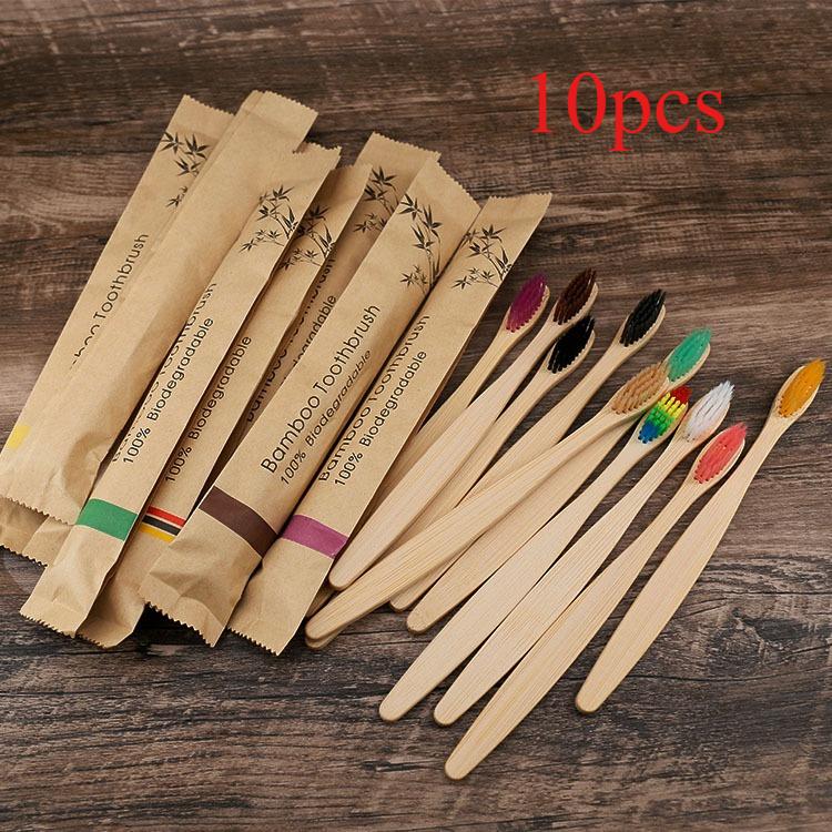 10pcs Bamboo Manual Toothbrushes with Soft Nylon Bristles - Gentle On Sensitive Teeth & Gums, Deep Cleaning Oral Care for Daily Use