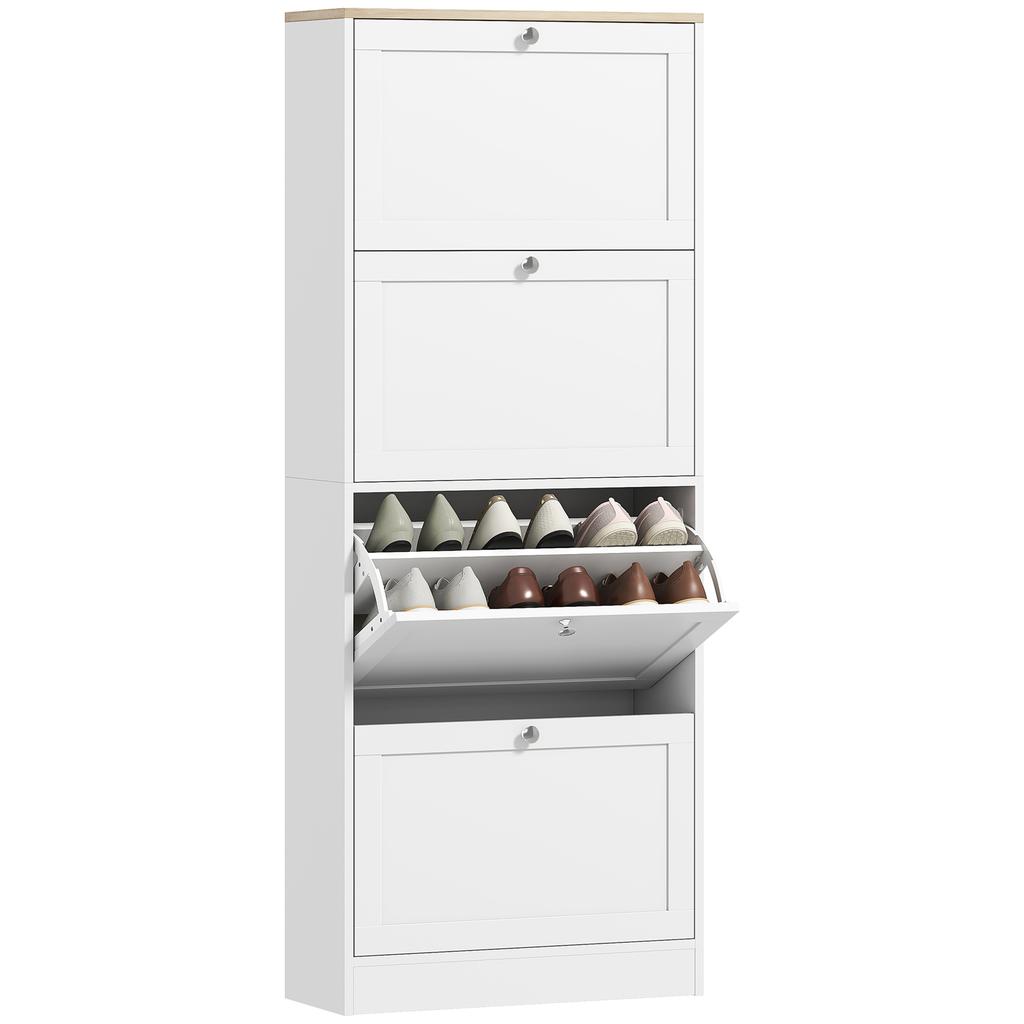 Modern Compact Four-Drawer Shoe Storage Cabinet - White