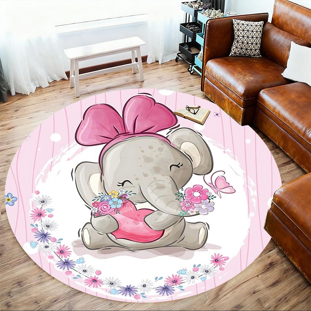 1pc Elephant, Flowers Round Chair Mat Area Rug - Non-Slip, Floor Mat for Office, Bedroom, and Indoor Decor C1125306