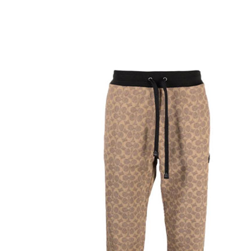 Coach Classic Logo Print Straight Leg Knit Sweatpants Men bottoms Beige C5761-RYU