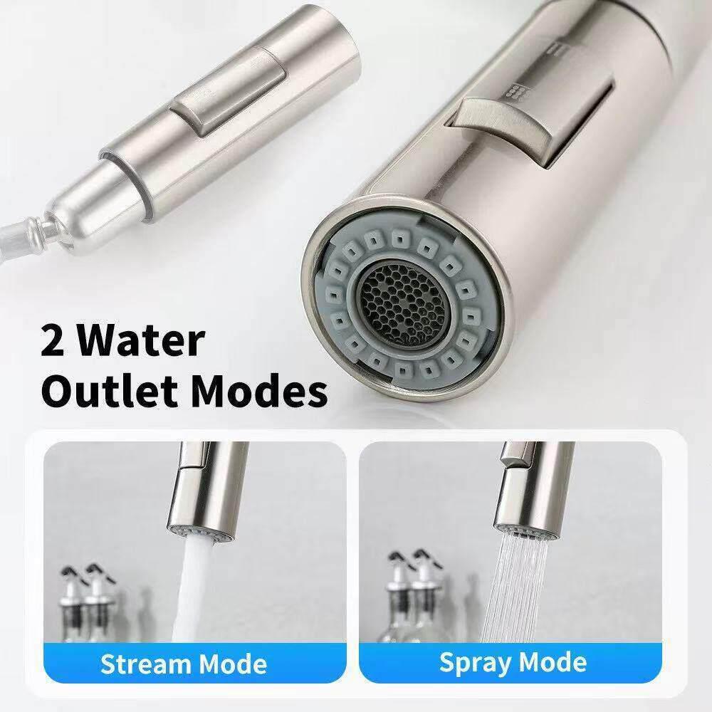 Premium Stainless Steel Pull-Out Kitchen Faucet with Telescopic Anti-Splash Feature for Hot and Cold Water