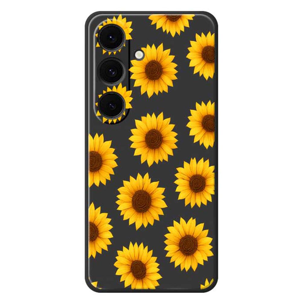 Für Samsung Galaxy S24 FE Hülle Sonnenblumen Musterdruck Gerade Kante TPU Handy Rückabdeckung