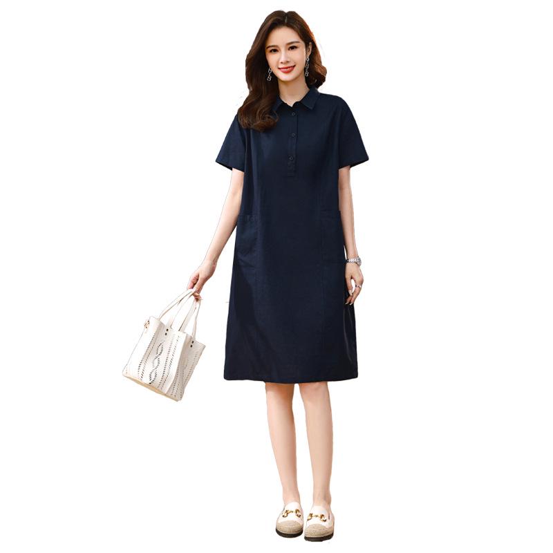Chic Purple Cotton-Linen Dress for Middle-Aged Women - Summer Solid Color with Small Lapel