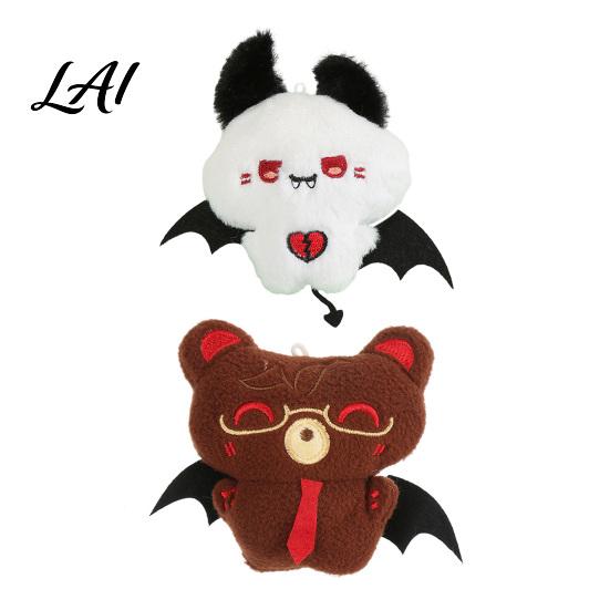 Plush Toy with Bead Chain Halloween Bear Bat Pendant Stuffed Devil Backpack Bag Charm Goth Keyring Pendant Hanging Embroidered Animal Doll