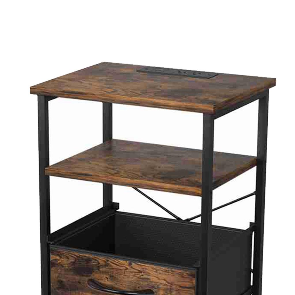 Bedside Table Brown Color Multifunctional Iron and Triamine Plate Nightstand Side Table for Living Room Bedroom