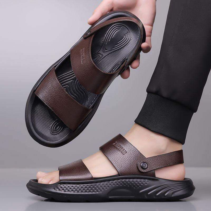 Fashion Men's Dual-purpose Driving Slippers for Men Summer New Designer Soft Sole Beach Shoes Male Fashion Casual Leather Sandals Man
