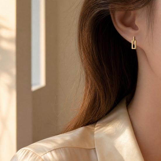 1 Pair Gold Plated Stud Earrings for Women, Minimalist Geometric Earrings, Small Rectangular Earring Jewelry