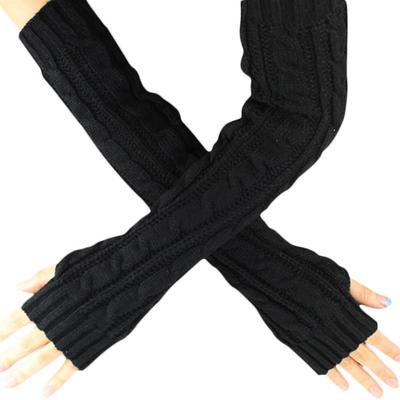 Women's Cable-Knit Arm Warmers - Solid Color, Half-Finger, Stretchy & Windproof for Autumn/Winter